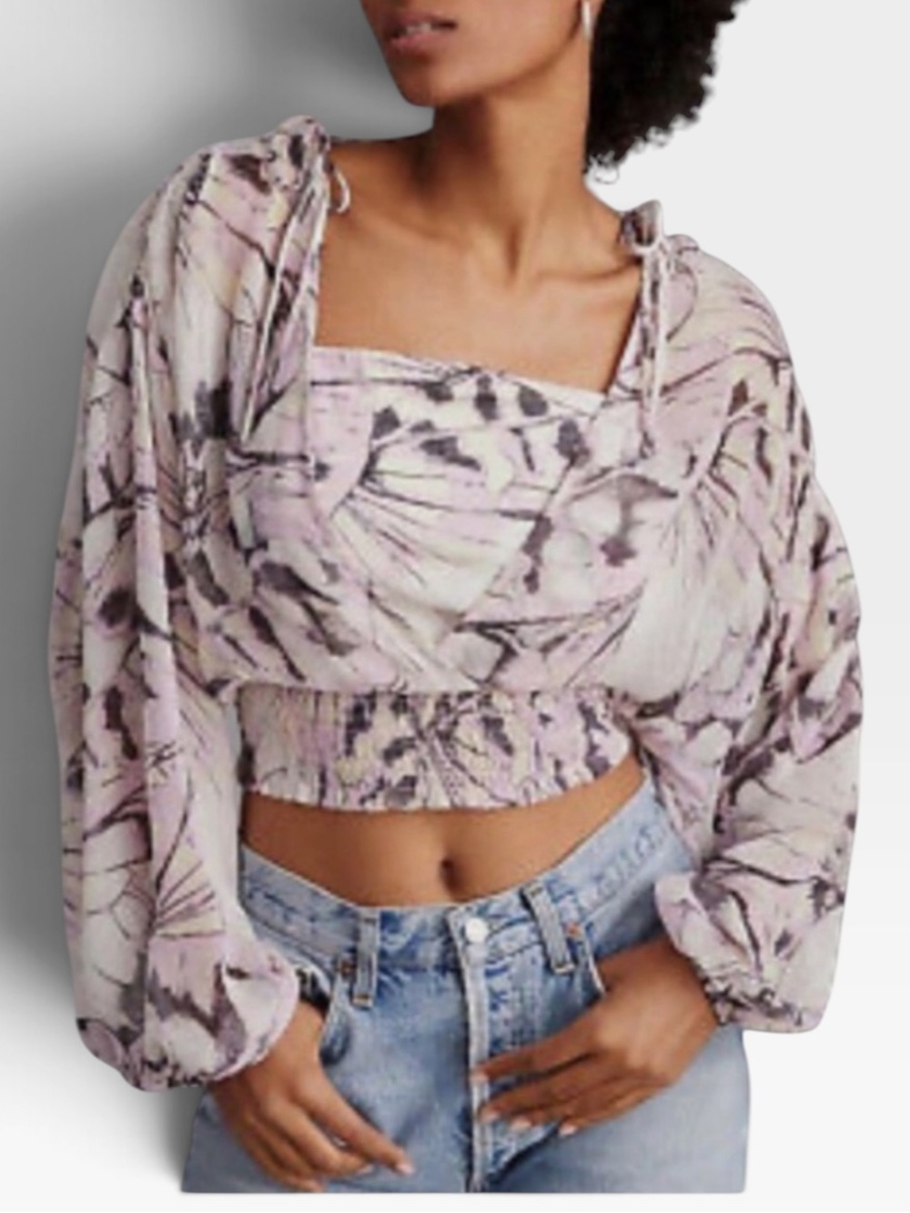 Anthropologie Pink and Cream Floral Smocked Crop Top XXS